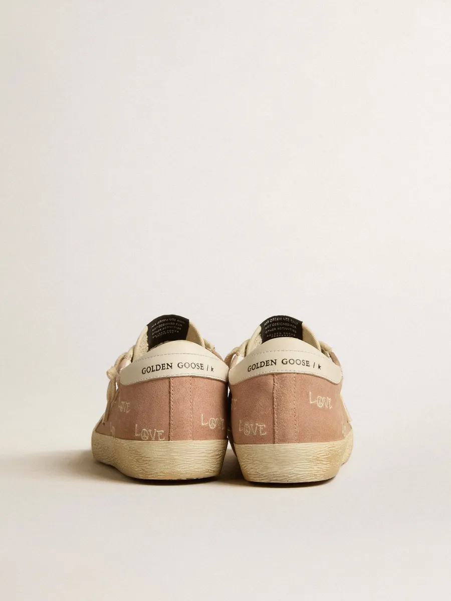 Super-Star Donna in suede rosa polvere con stella in pelle color crema