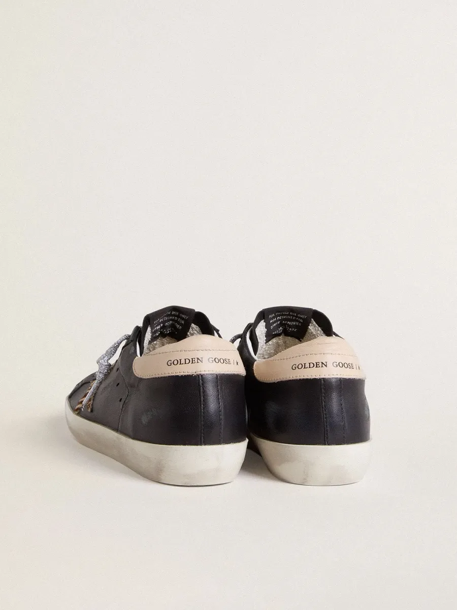 Super-Star Donna in nappa nera con stella in cavallino zebrato e talloncino in pelle beige