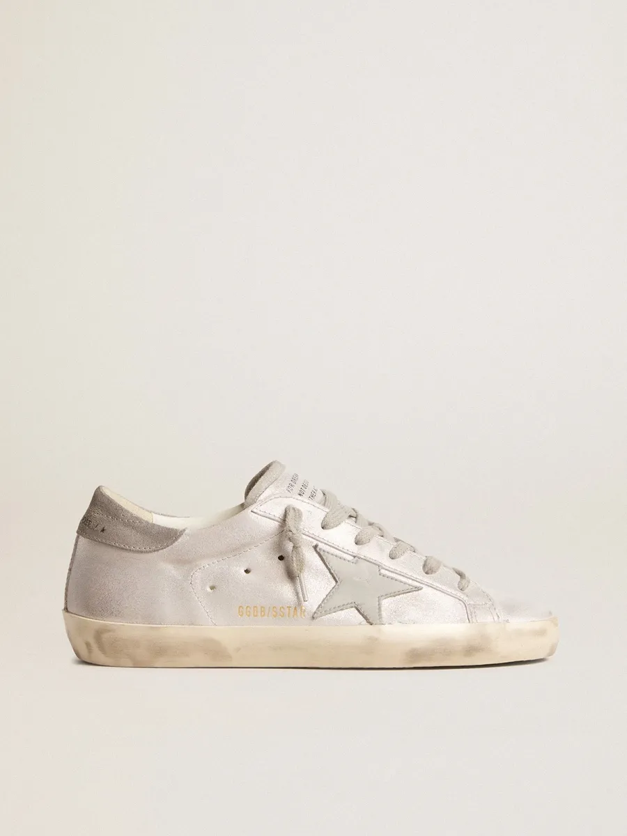 Super-Star in pelle effetto glitter grigio-bianco con stella in pelle