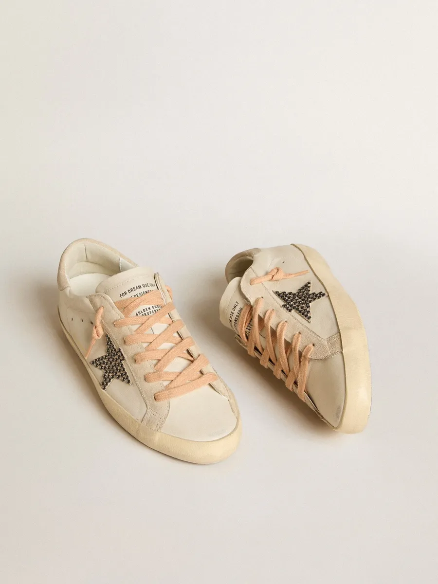 Super-Star LTD in pelle con stella in suede beige con borchie Swarovski