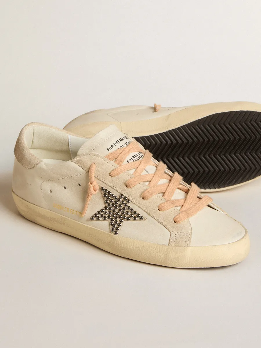 Super-Star LTD in pelle con stella in suede beige con borchie Swarovski