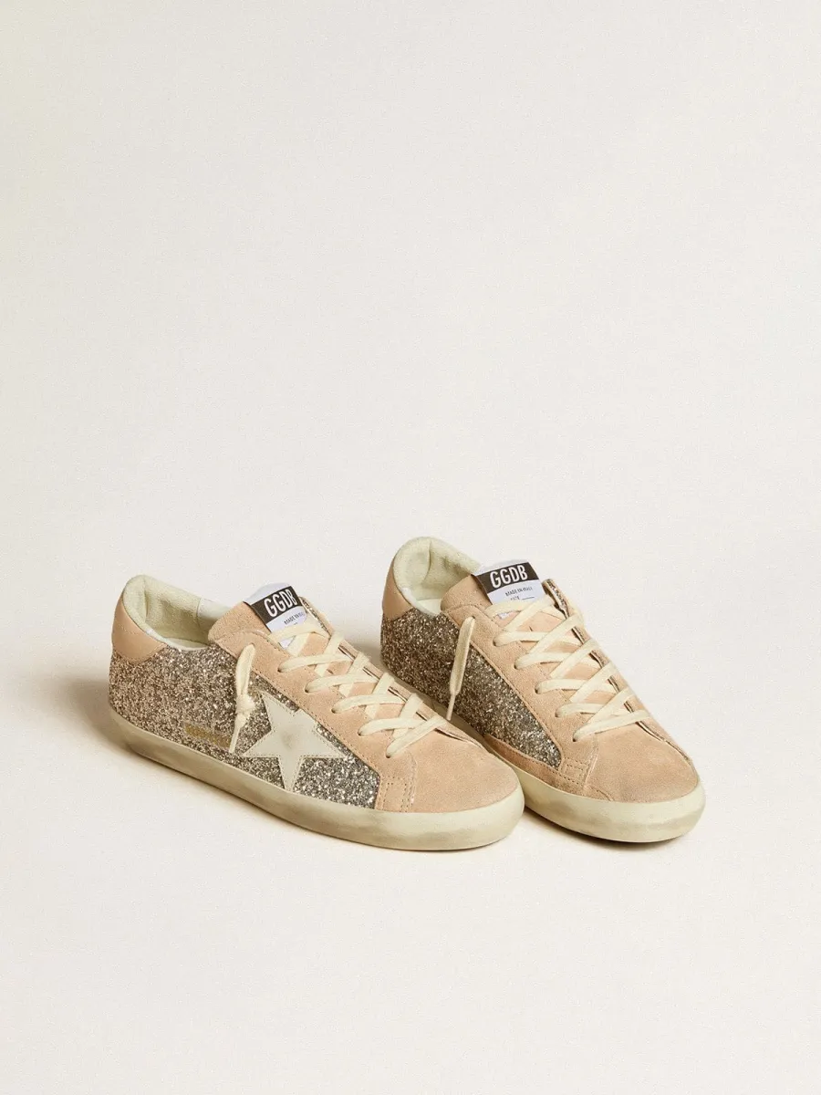 Super-Star Donna in glitter argento con stella e talloncino in pelle