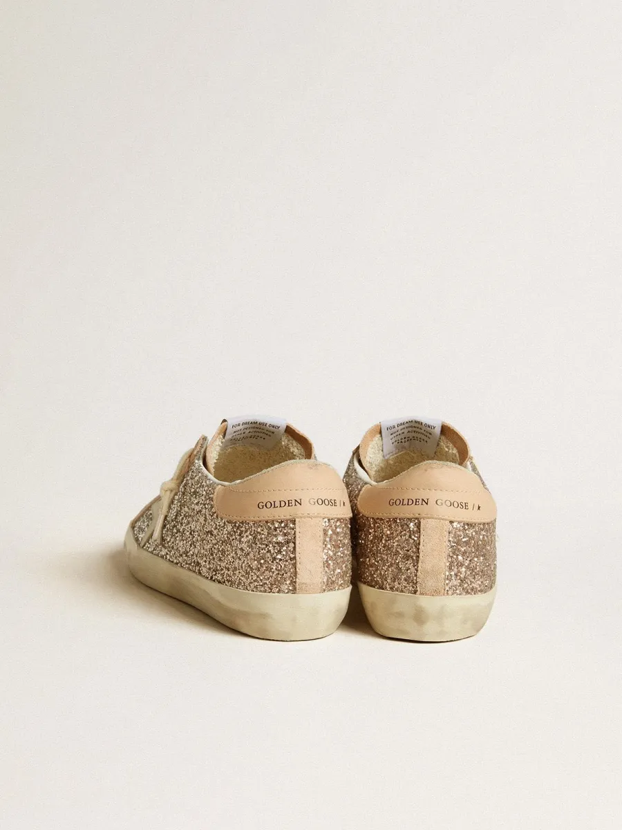 Super-Star Donna in glitter argento con stella e talloncino in pelle