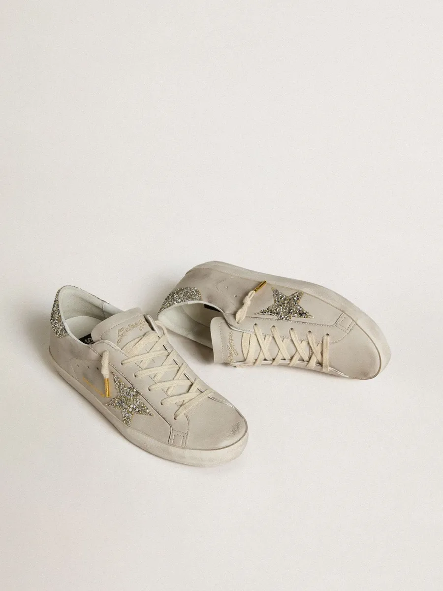 Super-Star Donna  in nappa avorio con stella e talloncino in glitter platino
