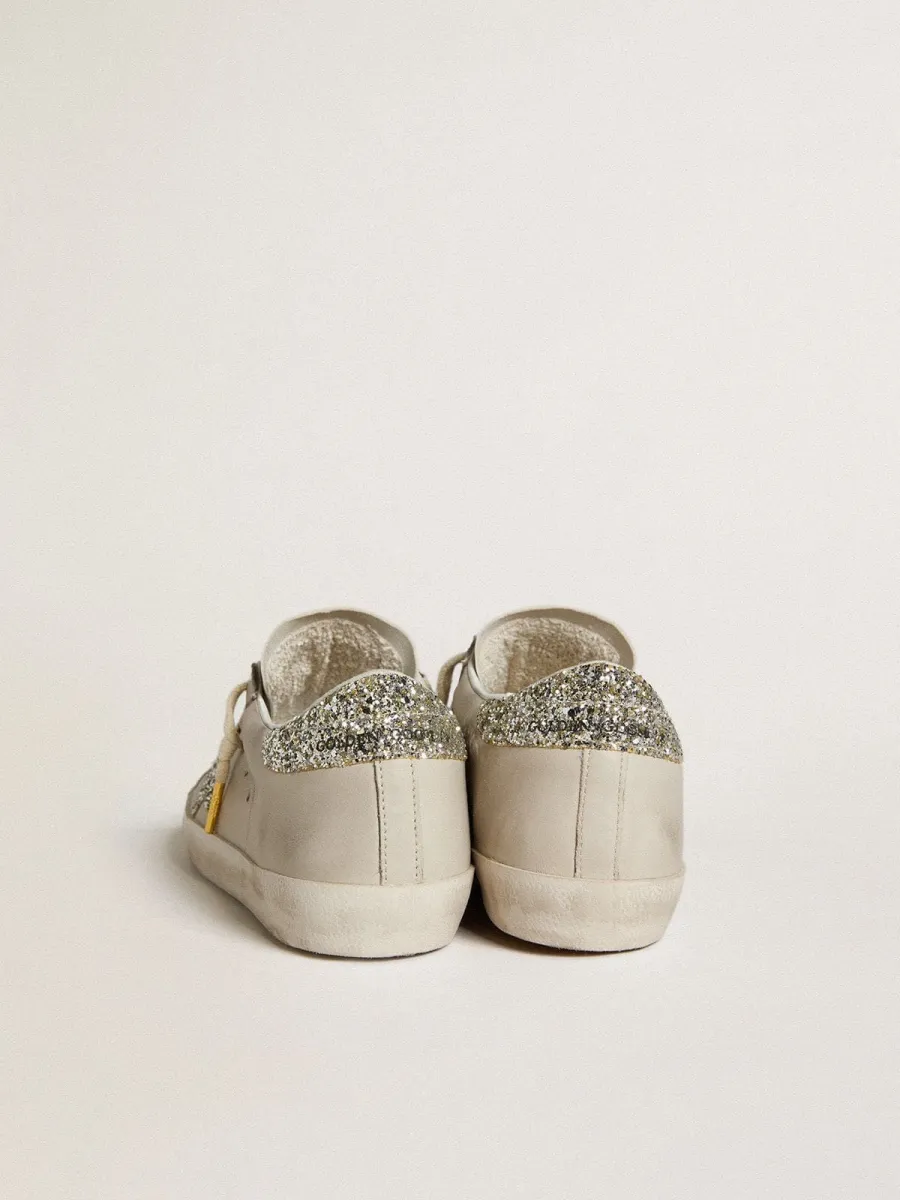 Super-Star Donna  in nappa avorio con stella e talloncino in glitter platino