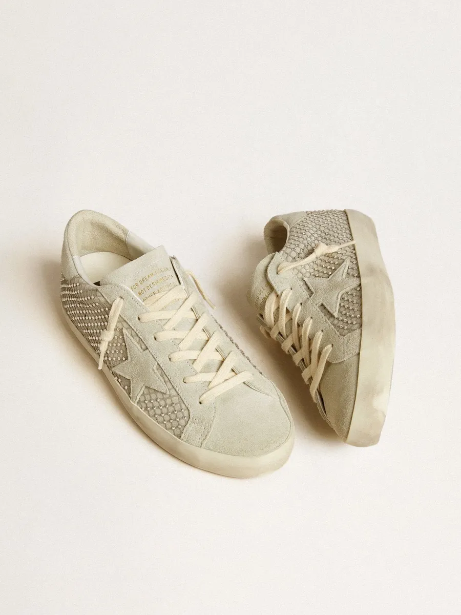 Super-Star Donna con stella in suede grigio e rete in cristalli Swarovski