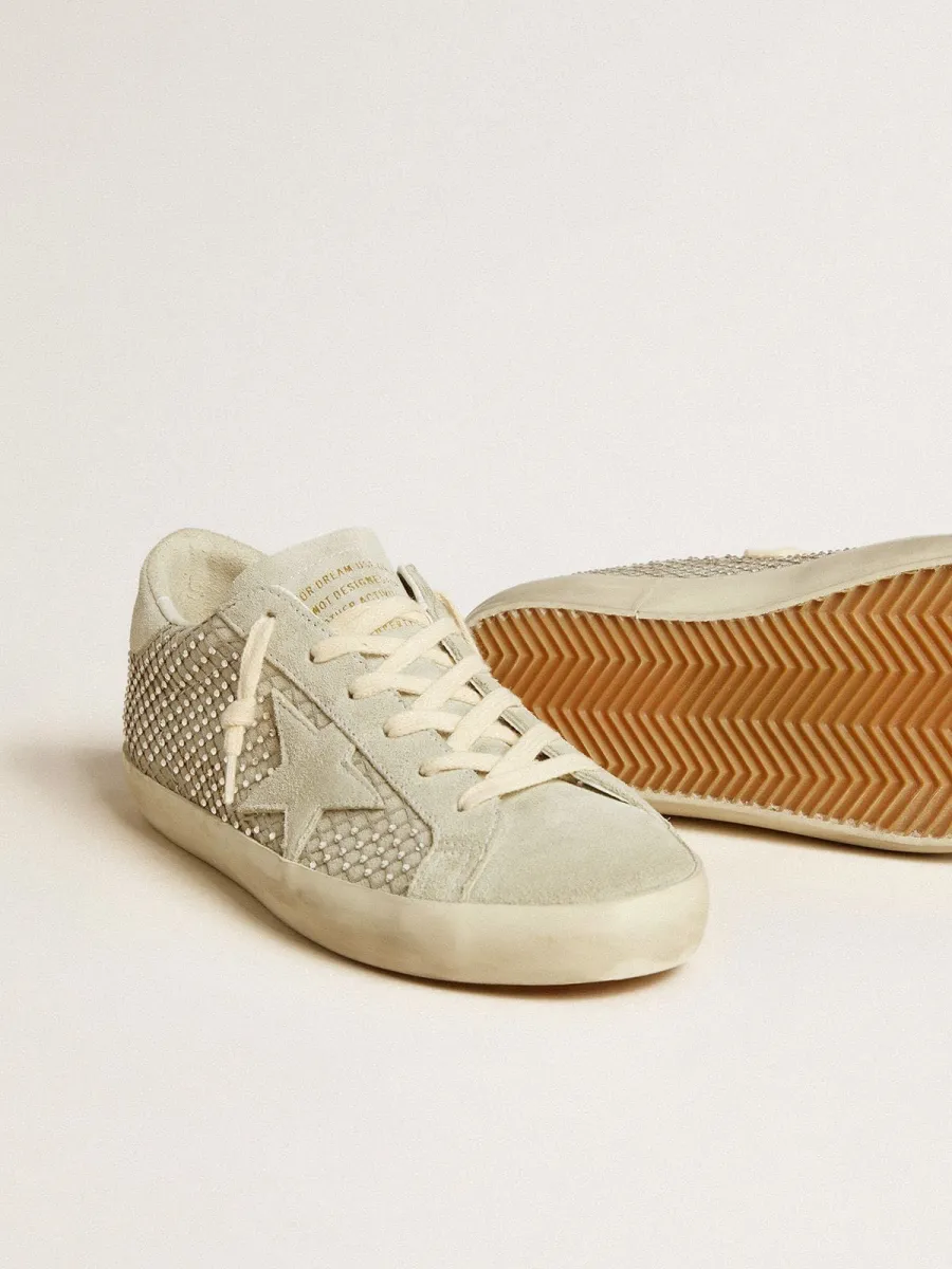 Super-Star Donna con stella in suede grigio e rete in cristalli Swarovski