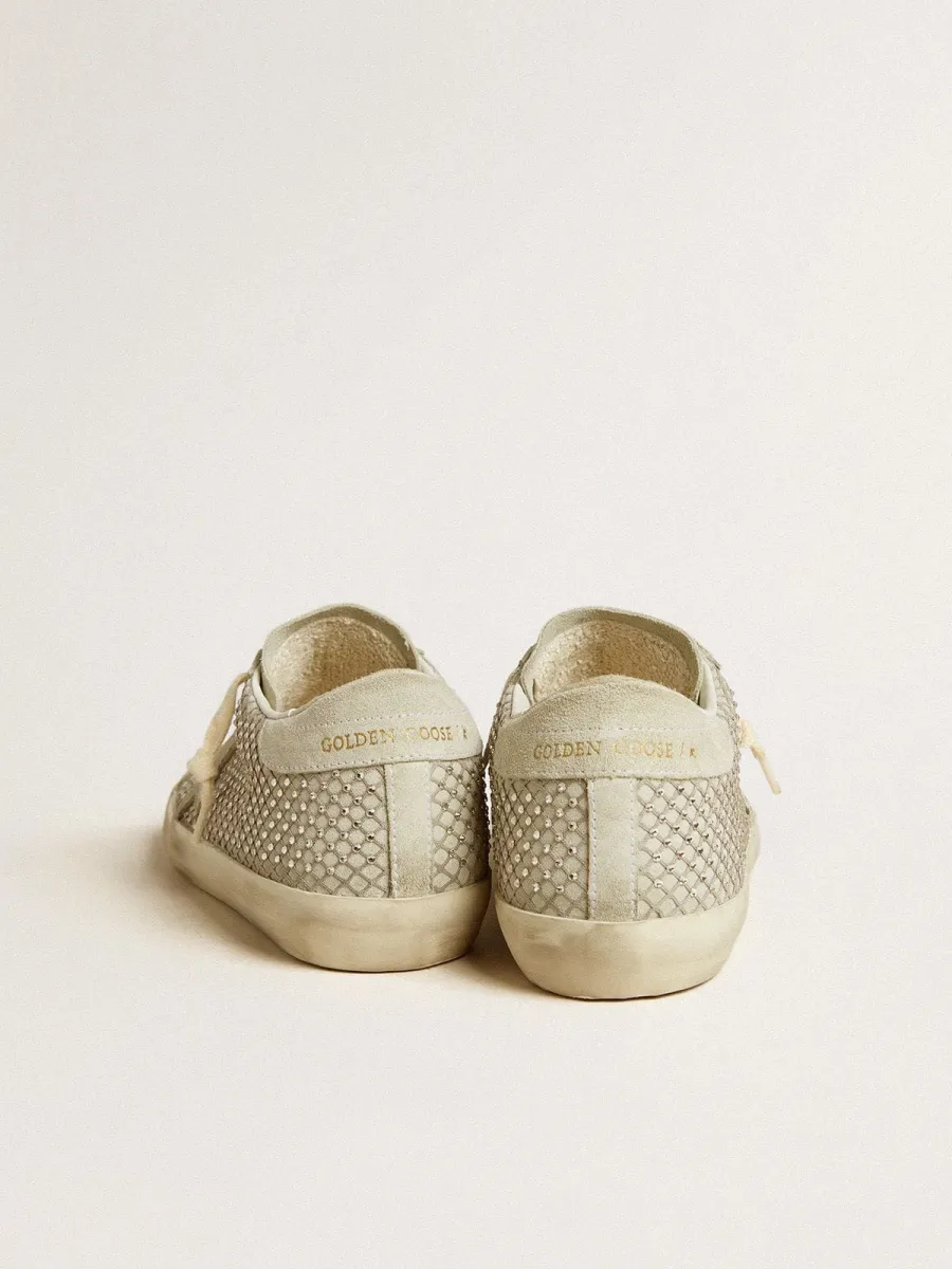 Super-Star Donna con stella in suede grigio e rete in cristalli Swarovski