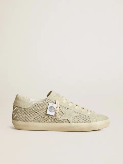 Super-Star Donna con stella in suede grigio e rete in cristalli Swarovski