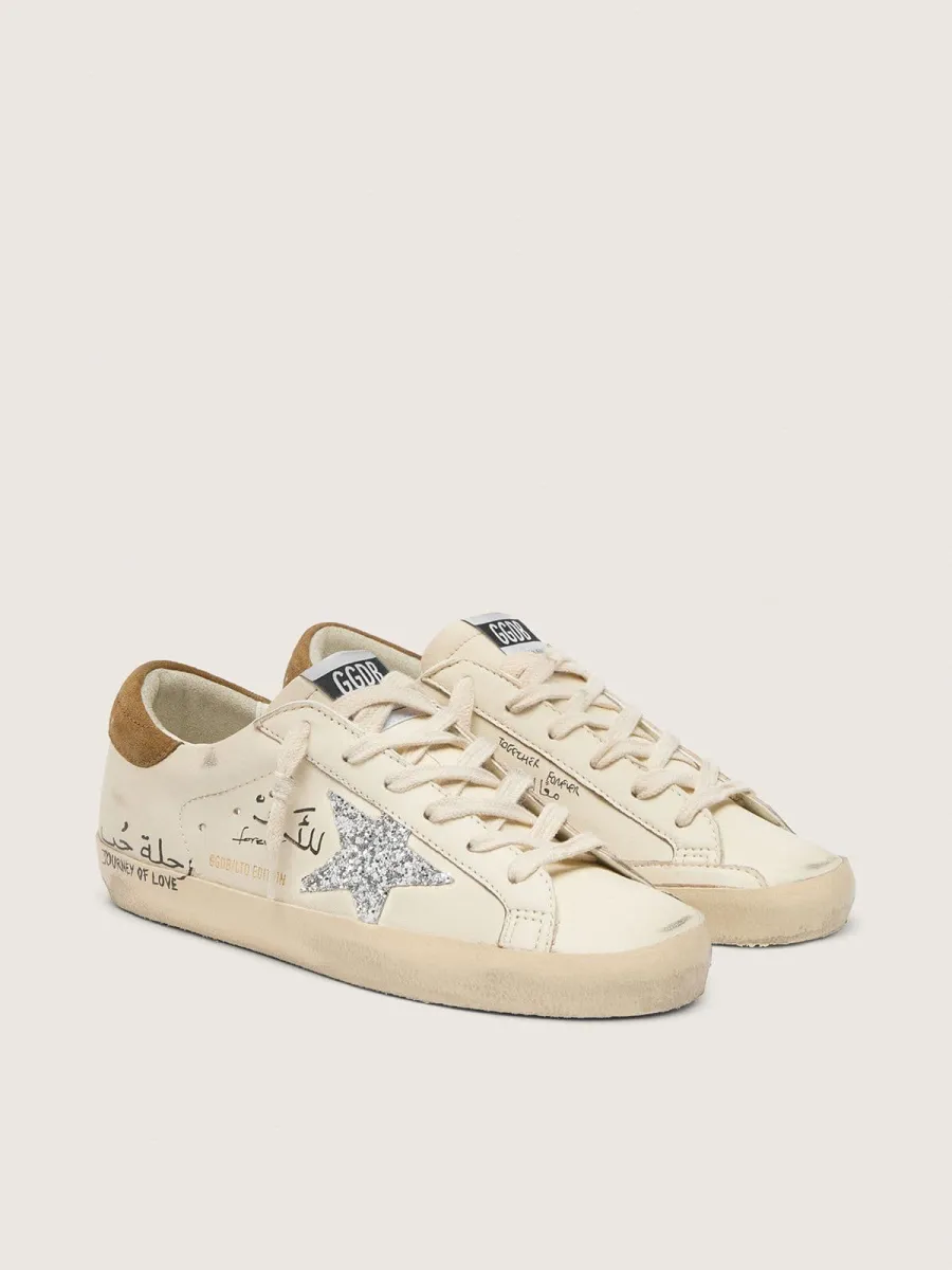 Super-Star Donna in nappa con stella in glitter argento e scritte all over