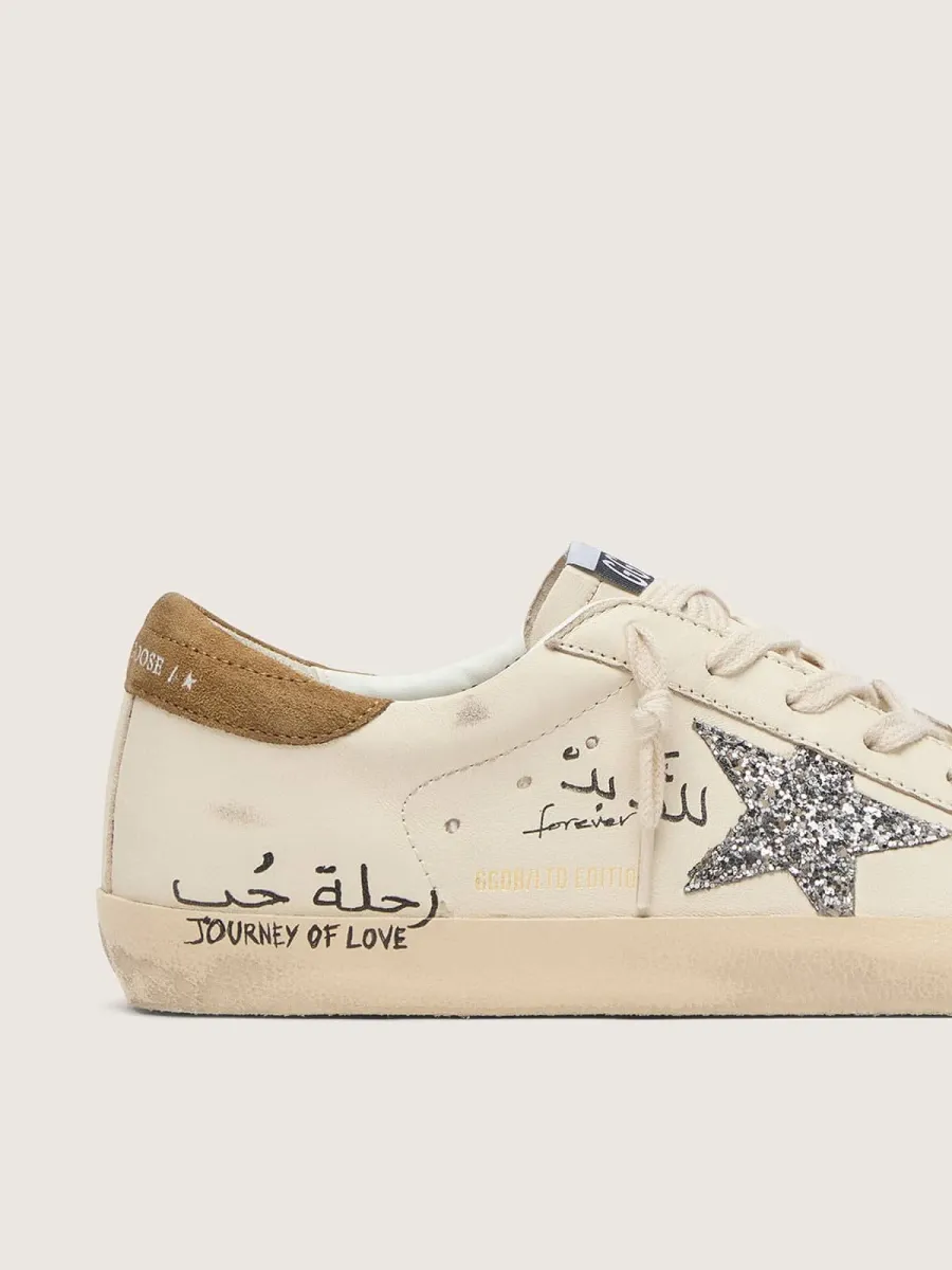 Super-Star Donna in nappa con stella in glitter argento e scritte all over