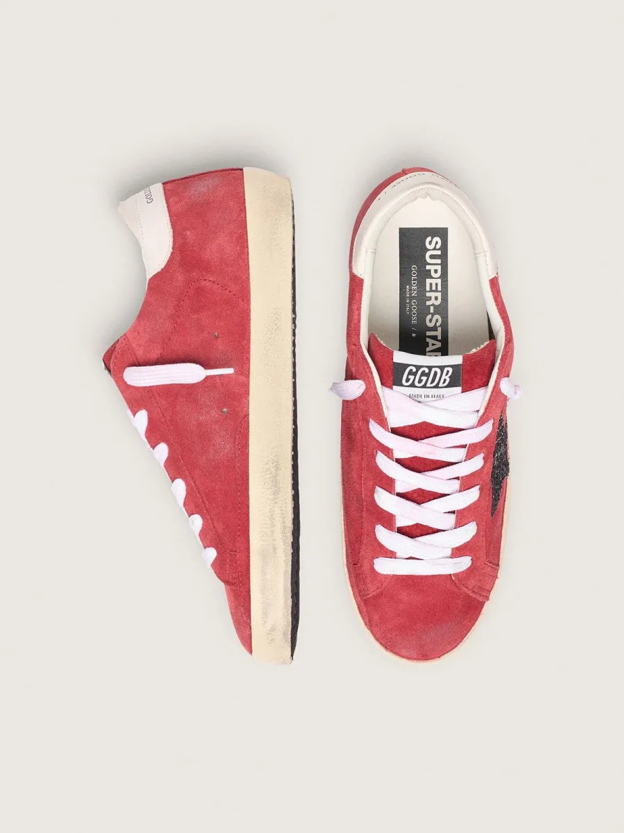 Super-Star Donna in suede rosso con stella in glitter e talloncino bianco