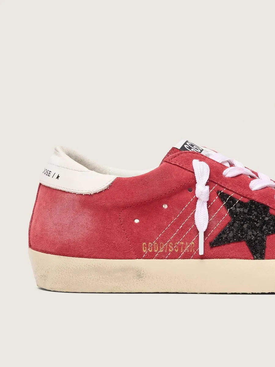 Super-Star Donna in suede rosso con stella in glitter e talloncino bianco