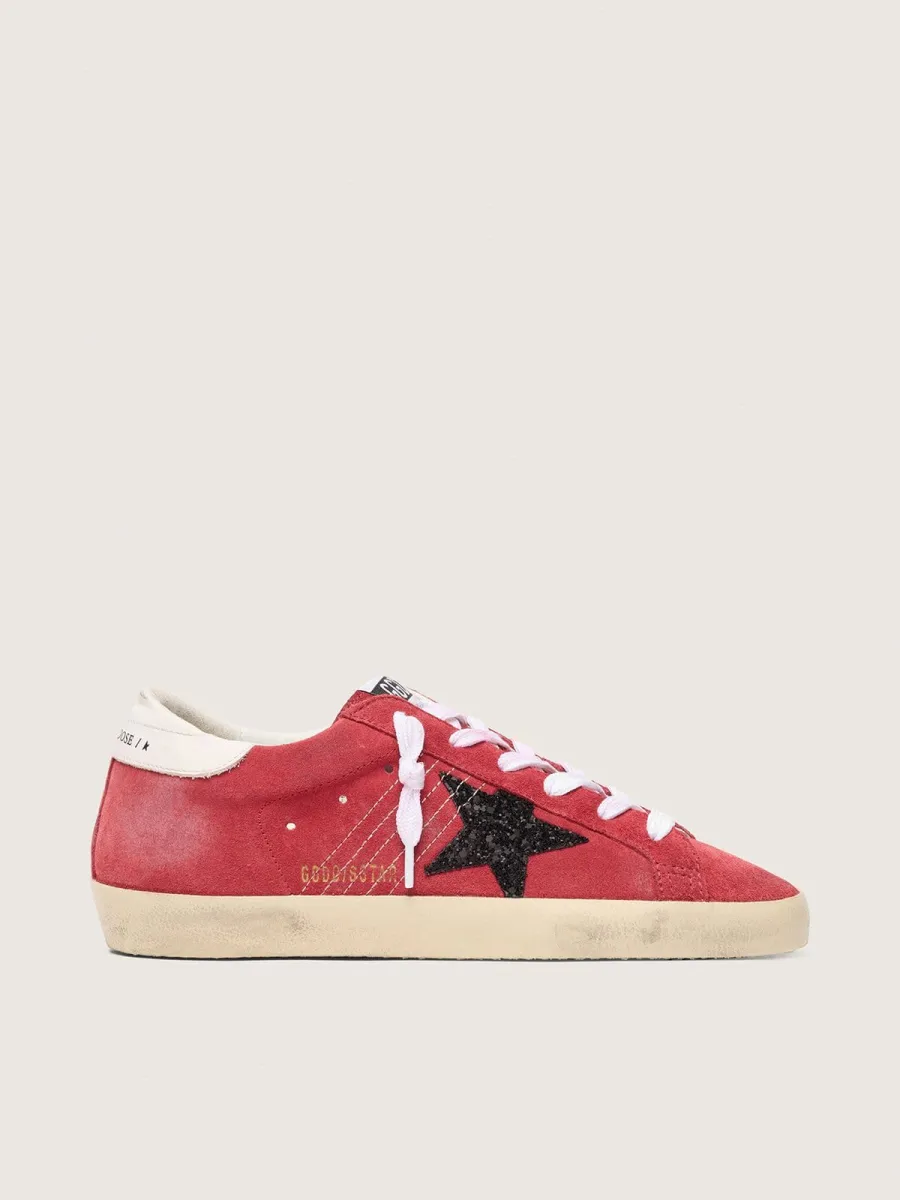 Super-Star Donna in suede rosso con stella in glitter e talloncino bianco