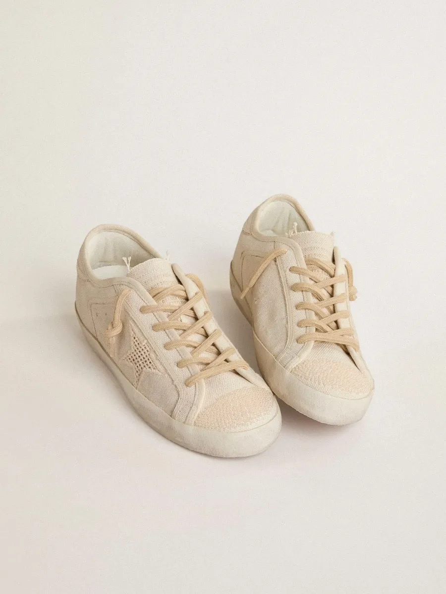 Super-Star in canvas color perla con stella effetto rete ton sur ton