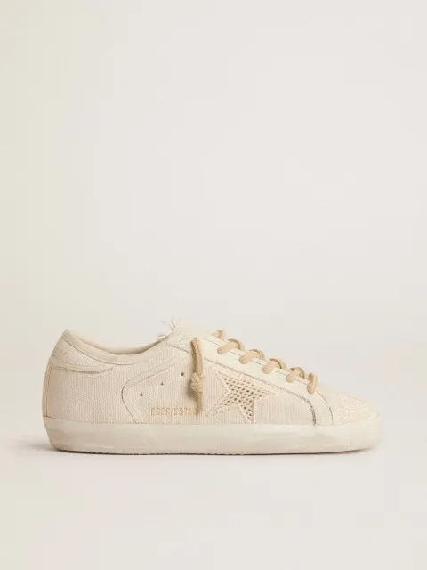 Super-Star in canvas color perla con stella effetto rete ton sur ton