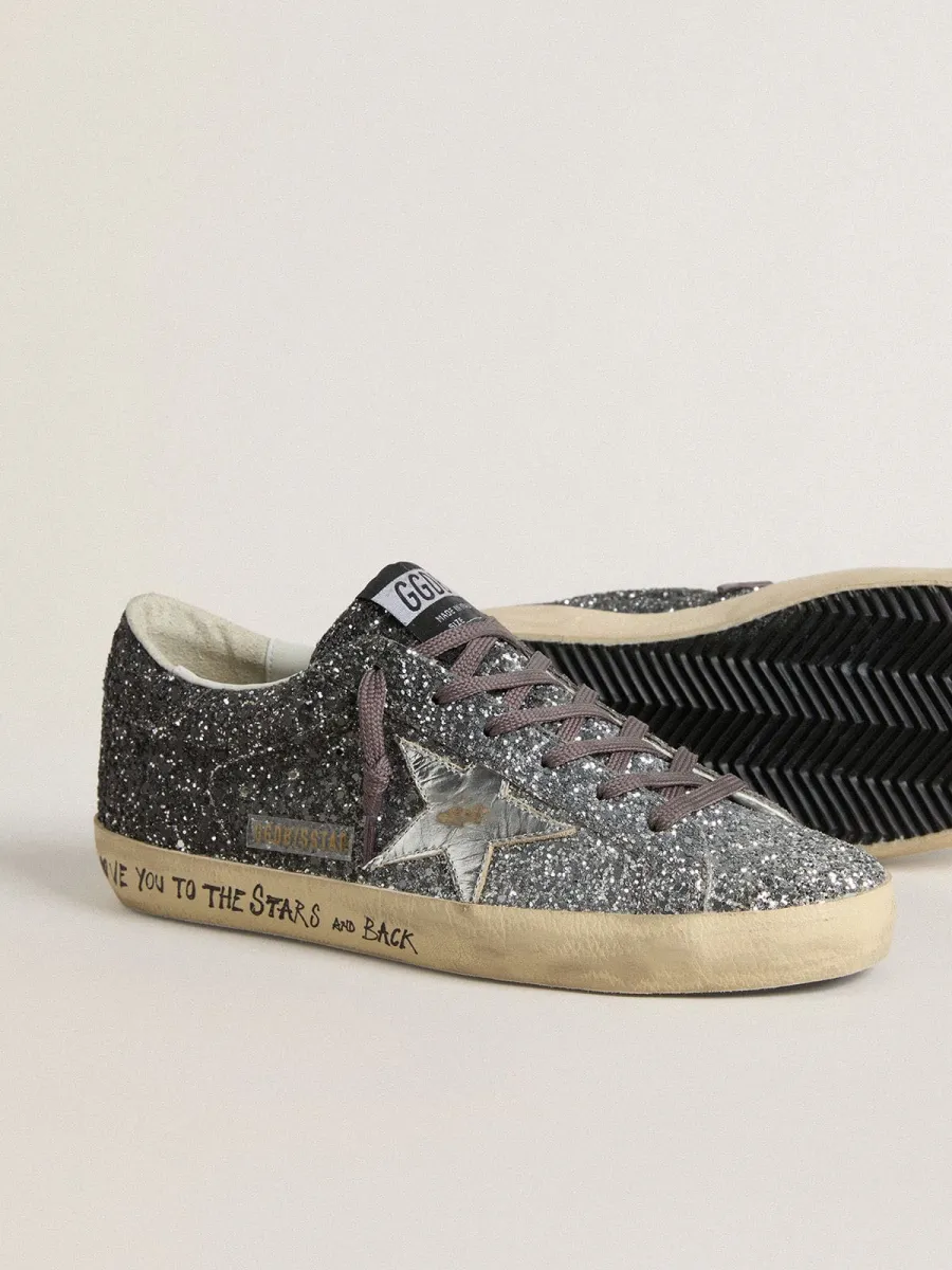 Super Star Donna con tomaia in glitter e stella in pelle laminata argento