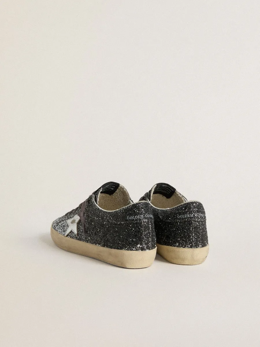 Super Star Donna con tomaia in glitter e stella in pelle laminata argento