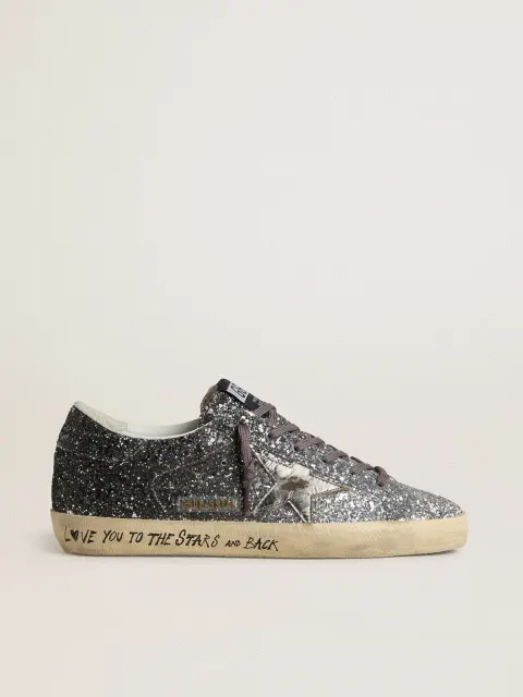 Super Star Donna con tomaia in glitter e stella in pelle laminata argento
