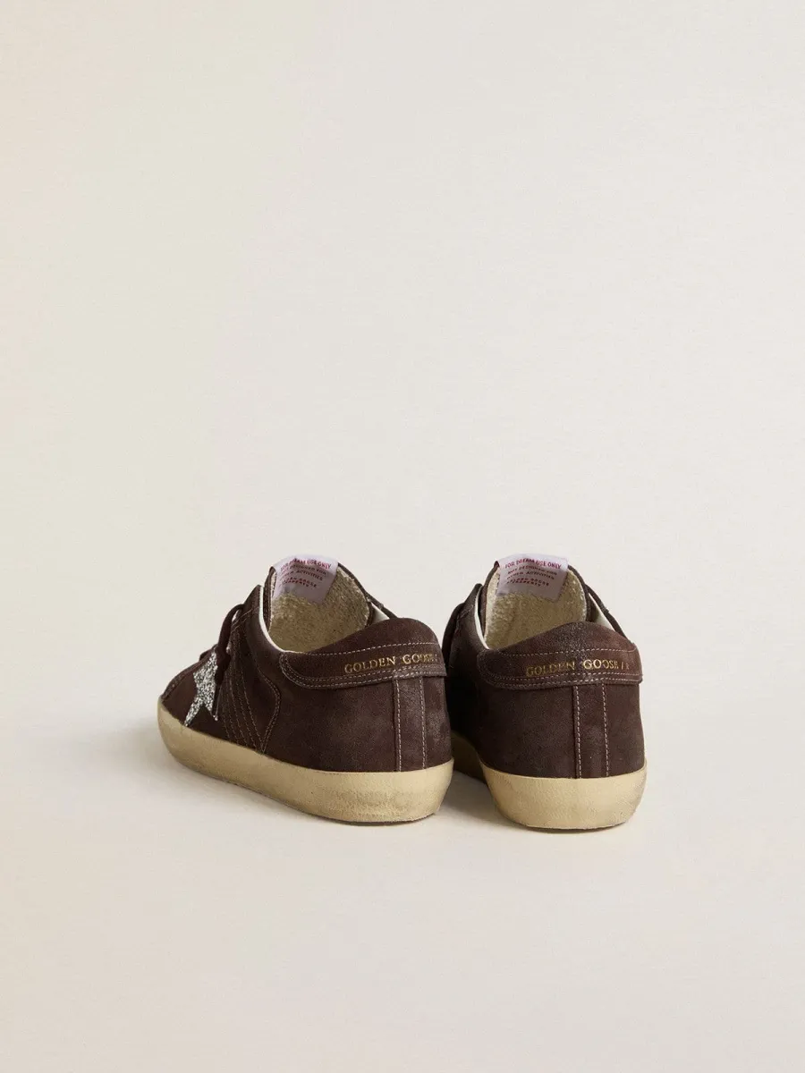 Super-Star Donna in suede color marrone e stella in glitter color argento