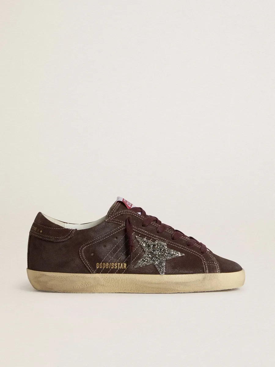 Super-Star Donna in suede color marrone e stella in glitter color argento
