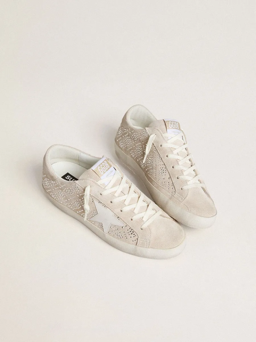 Super-Star LTD Donna in suede con cristalli Swarovski e stella in pelle color ghiaccio
