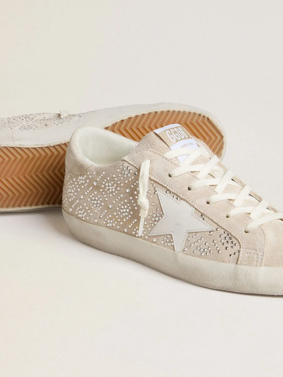 Super-Star LTD Donna in suede con cristalli Swarovski e stella in pelle color ghiaccio