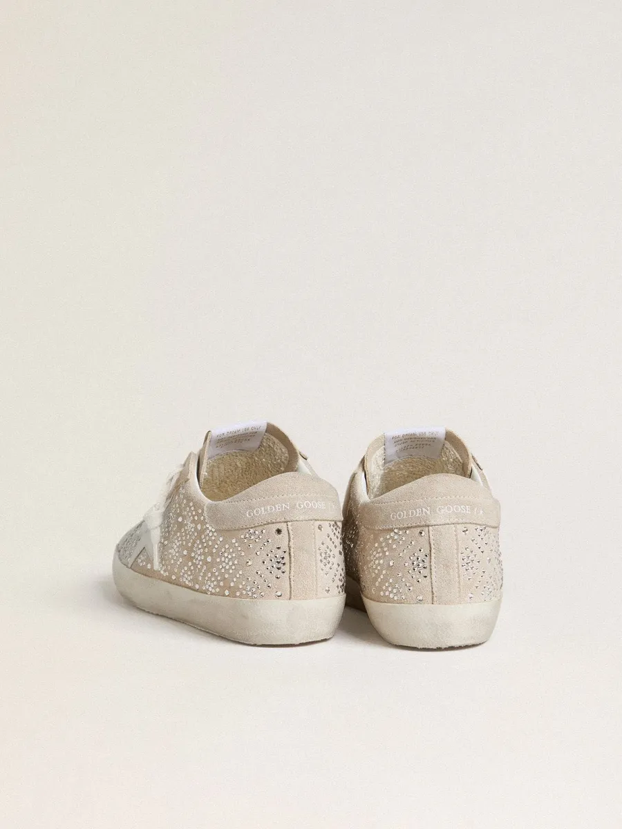 Super-Star LTD Donna in suede con cristalli Swarovski e stella in pelle color ghiaccio