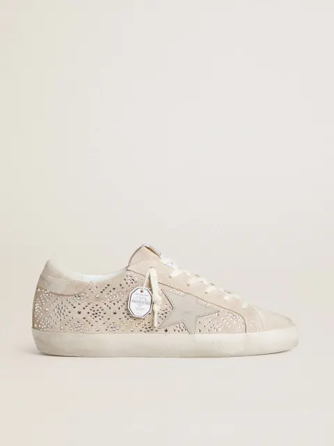 Super-Star LTD Donna in suede con cristalli Swarovski e stella in pelle color ghiaccio