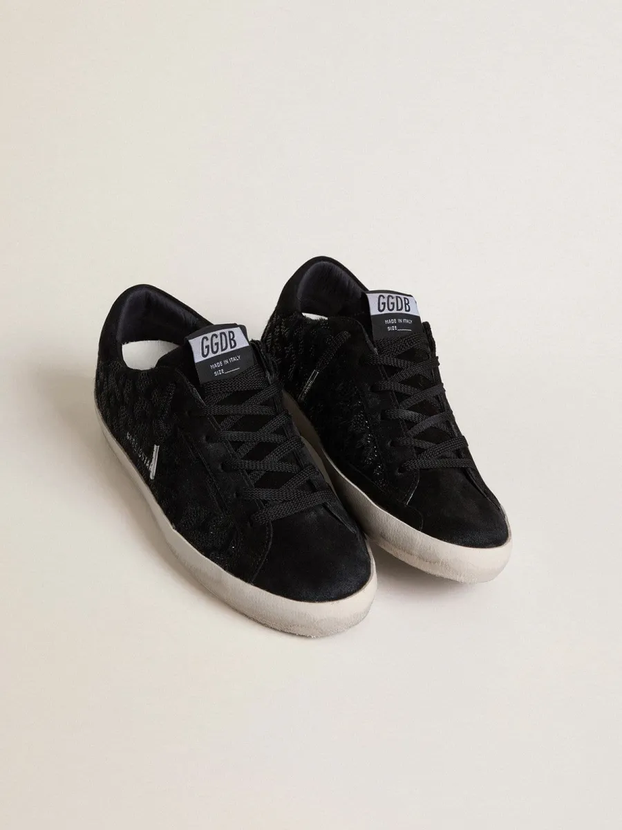 Super-Star Donna in cavallino nero con cristalli Swarovski neri e stella in suede nero