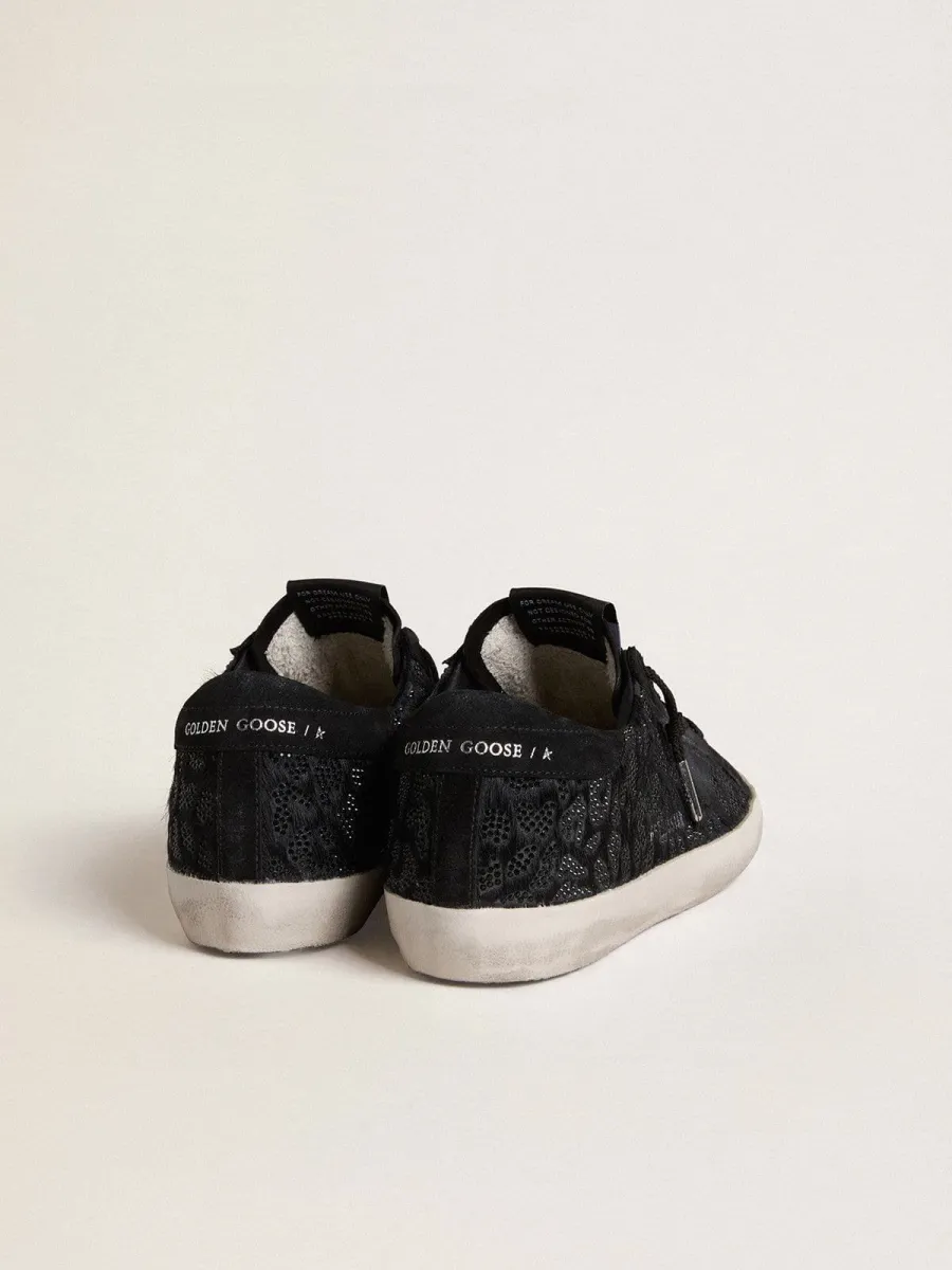 Super-Star Donna in cavallino nero con cristalli Swarovski neri e stella in suede nero