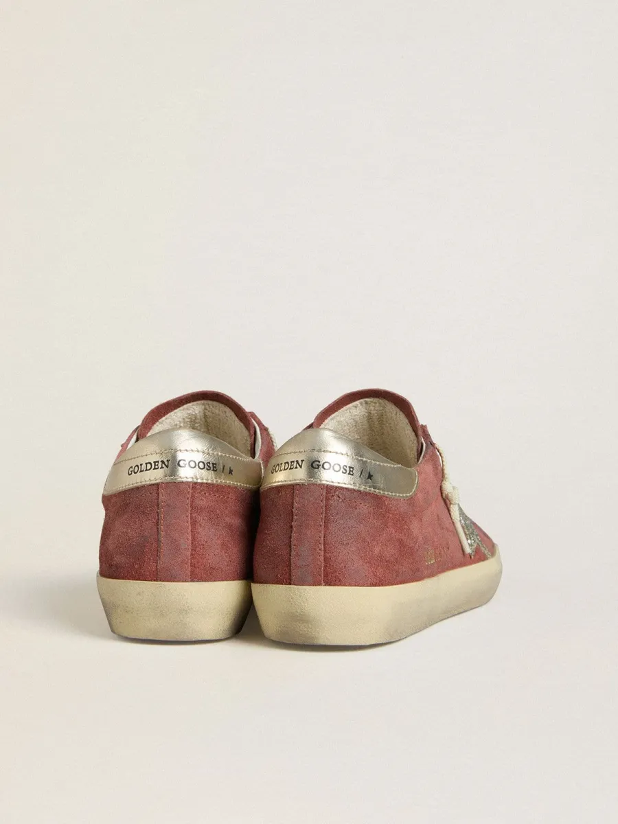 Super-Star Donna LTD in suede rosso con stella in glitter argento e talloncino in pelle laminata