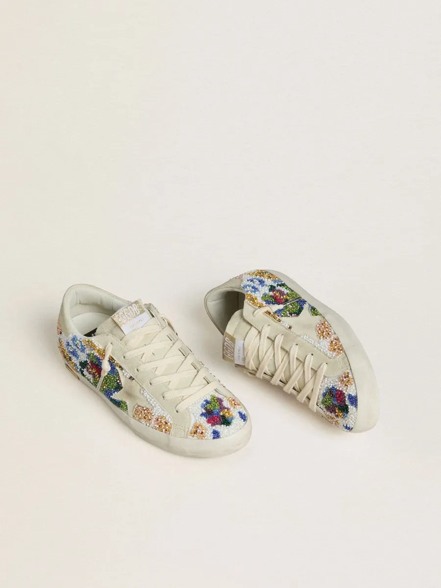 Super-Star Donna con perline multicolor e stella in suede color beige