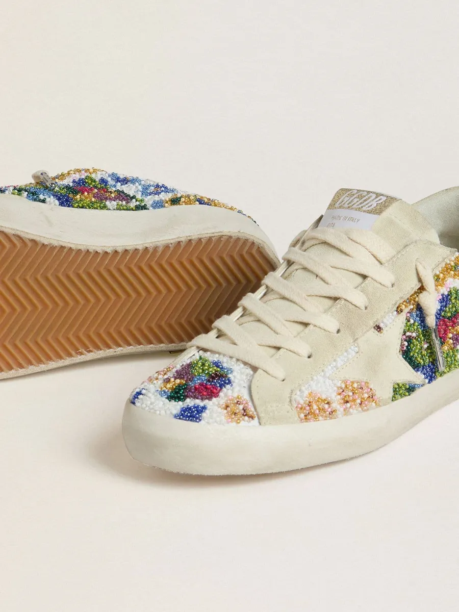 Super-Star Donna con perline multicolor e stella in suede color beige