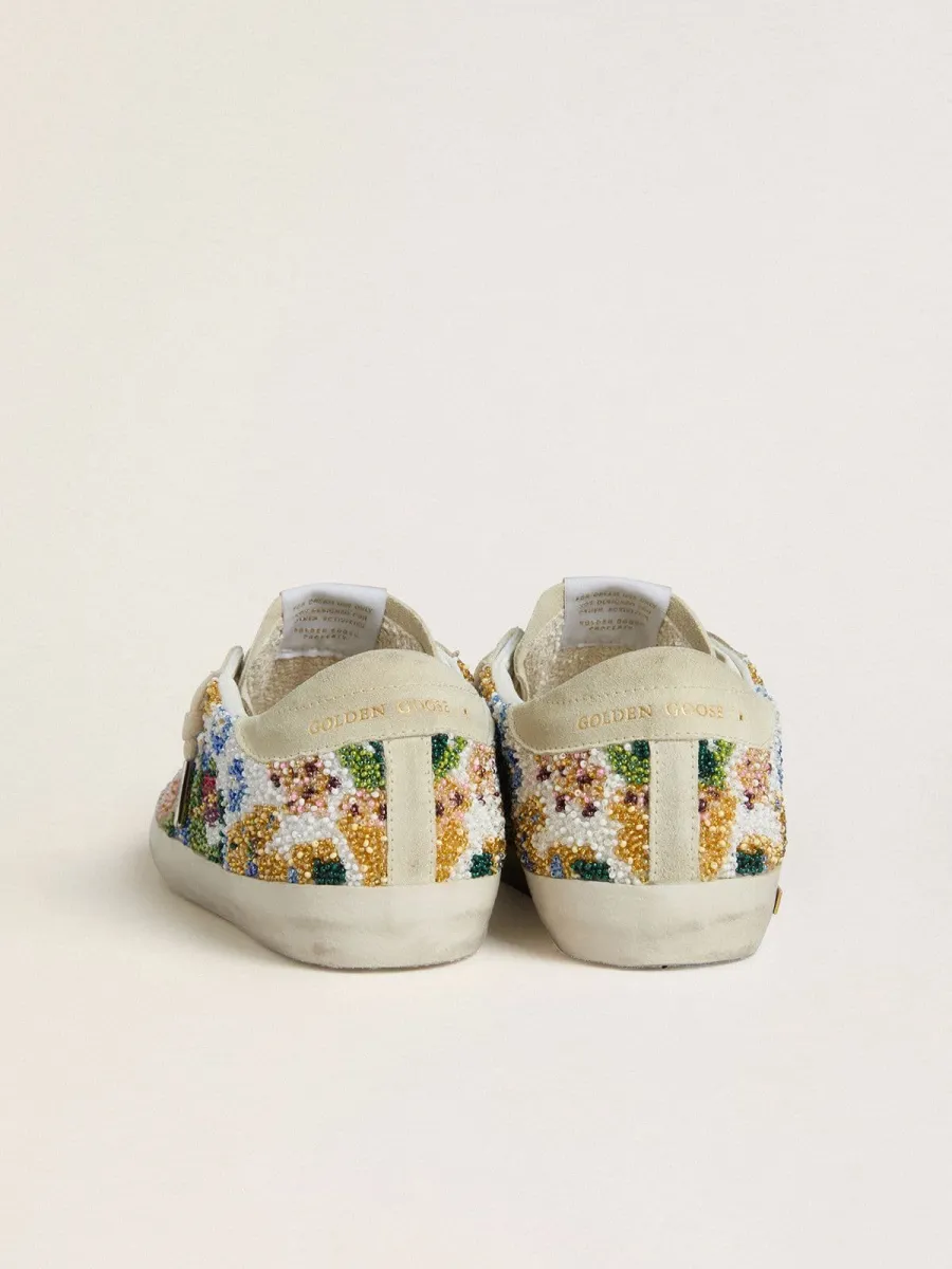 Super-Star Donna con perline multicolor e stella in suede color beige