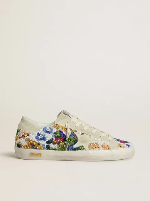 Super-Star Donna con perline multicolor e stella in suede color beige