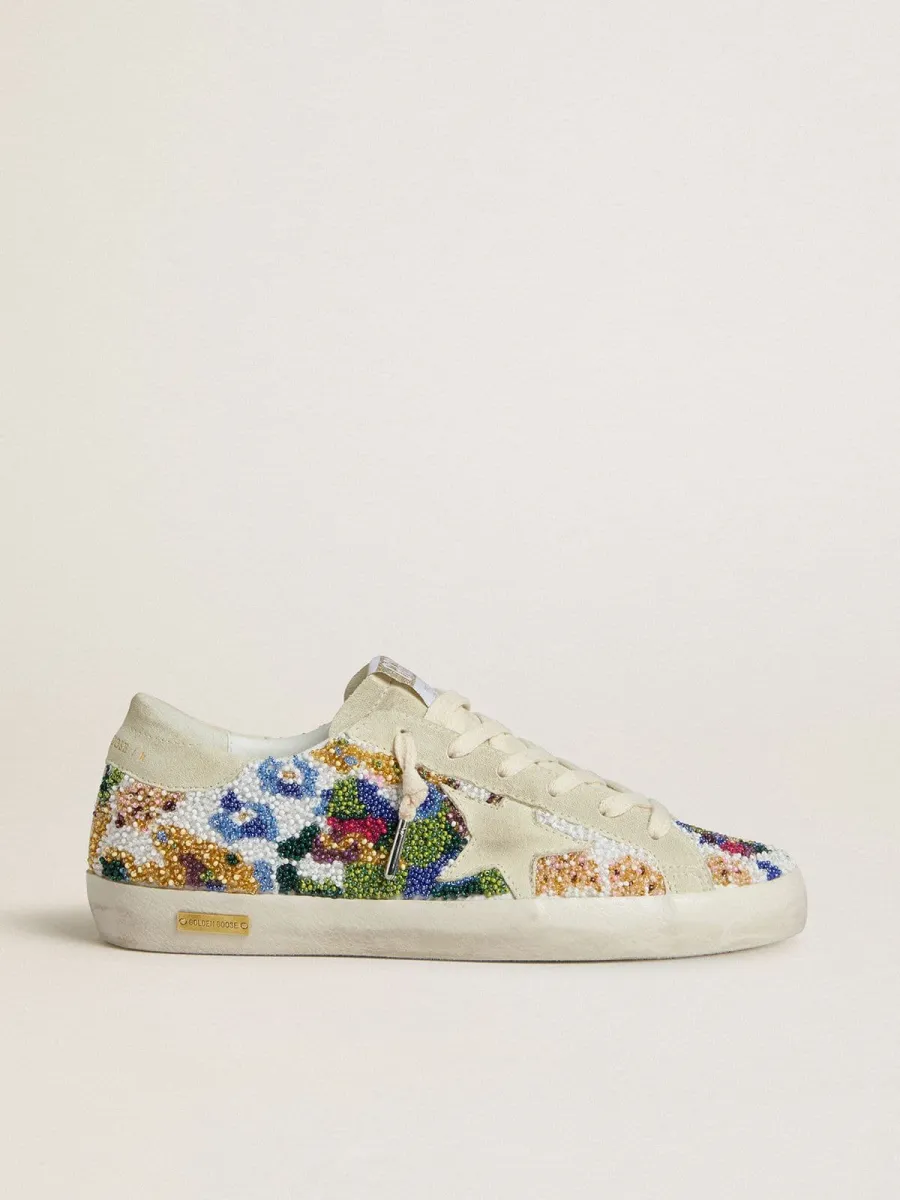 Super-Star Donna con perline multicolor e stella in suede color beige