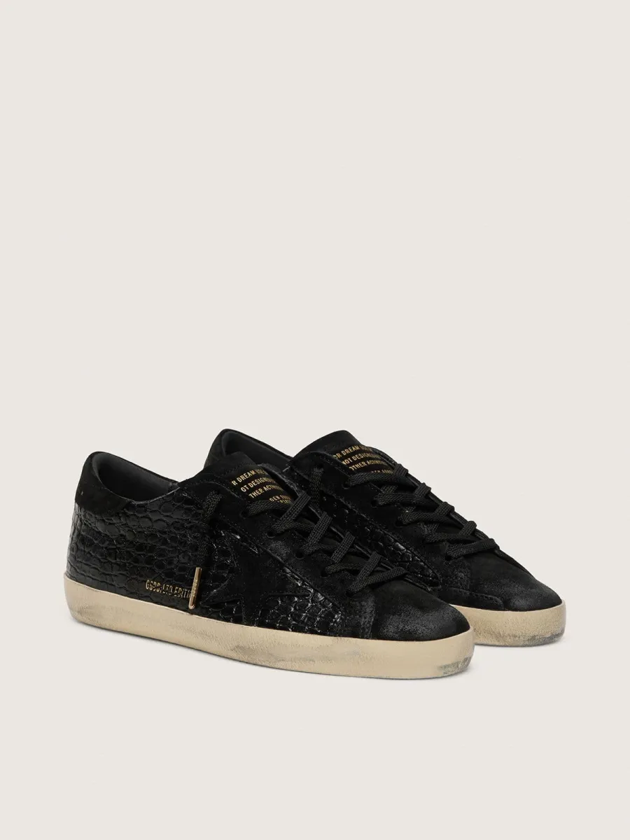 Super-Star Donna LTD in pelle coccodrillo nera con stella e talloncino in suede nero