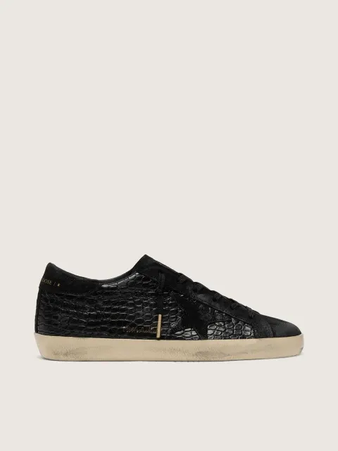 Super-Star Donna LTD in pelle coccodrillo nera con stella e talloncino in suede nero