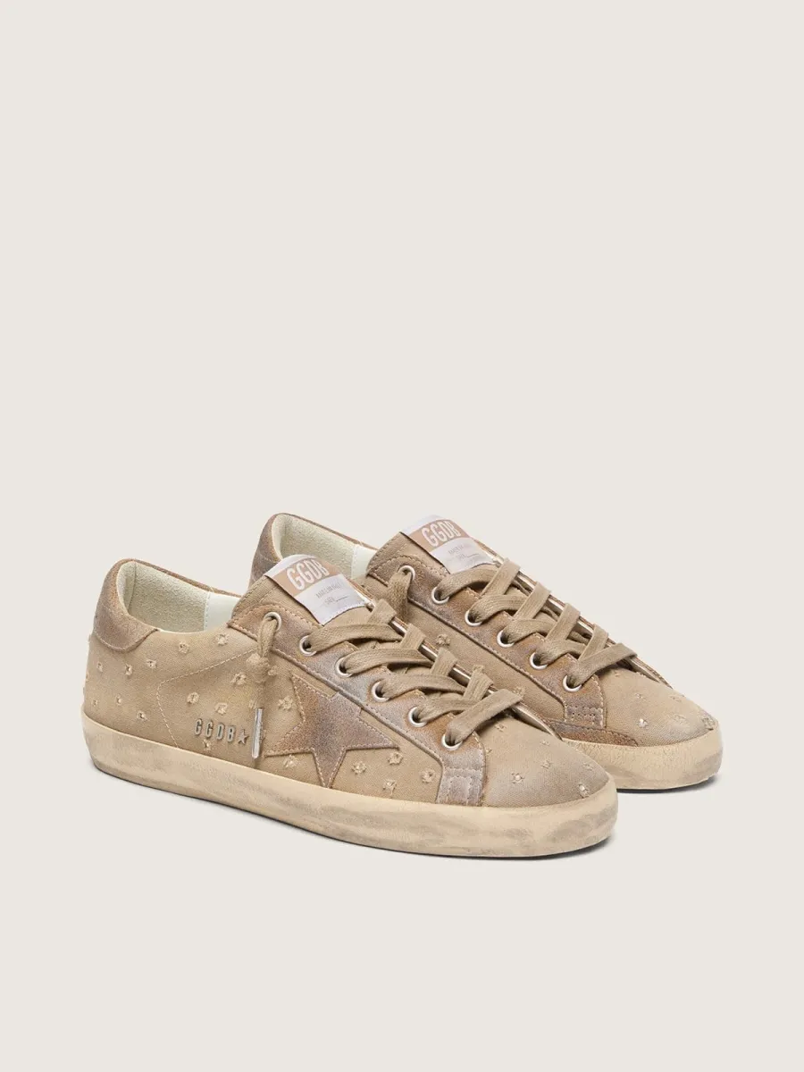 Super-Star donna in canvas tabacco con stella in suede e inserti con cristalli