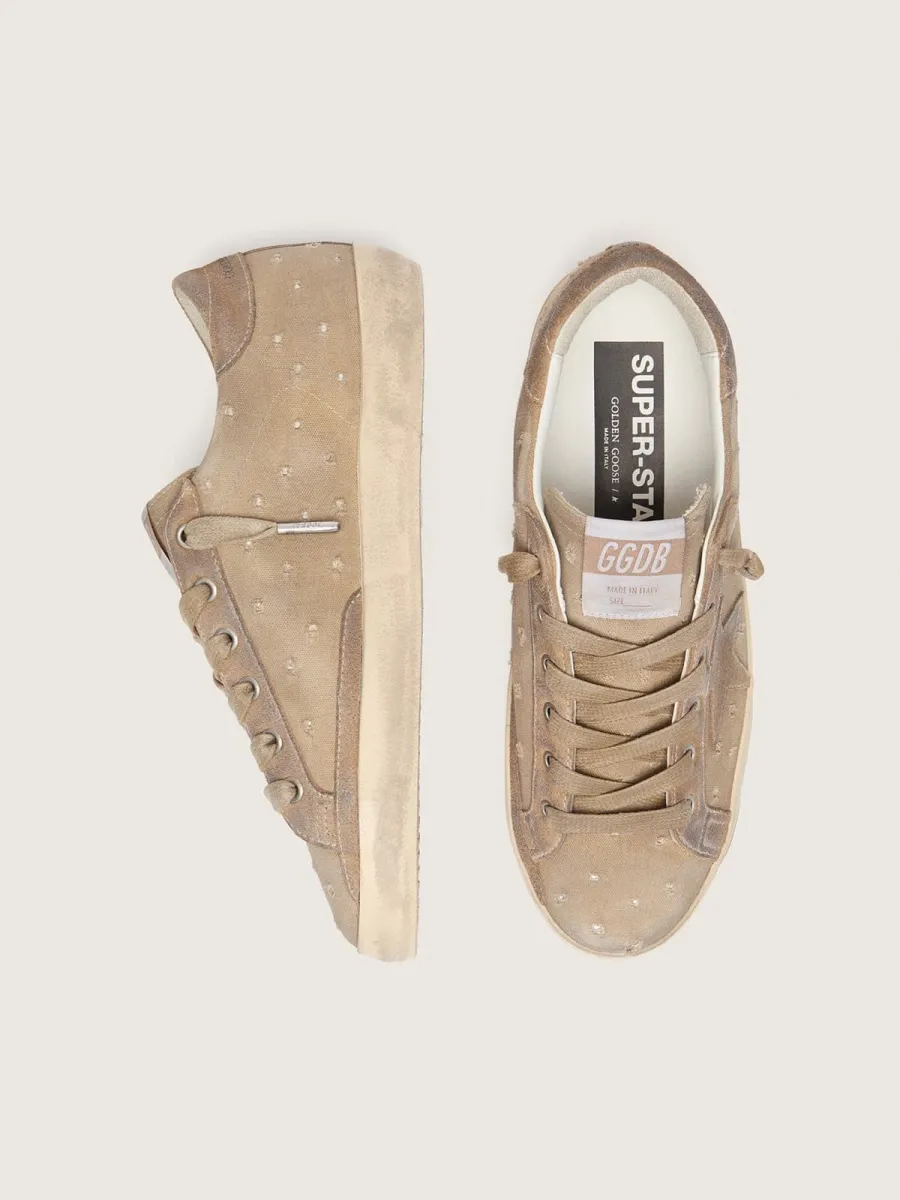 Super-Star donna in canvas tabacco con stella in suede e inserti con cristalli