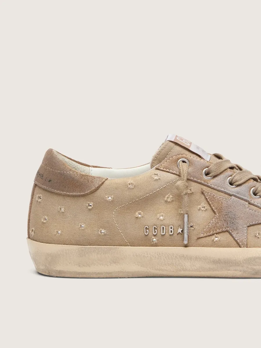 Super-Star donna in canvas tabacco con stella in suede e inserti con cristalli