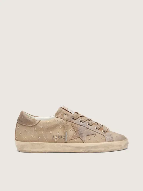 Super-Star donna in canvas tabacco con stella in suede e inserti con cristalli