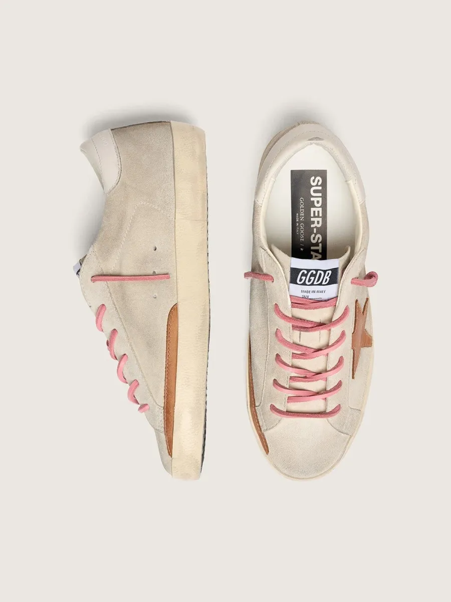 Super-Star LTD donna in suede color perla con stella color mattone e ricamo