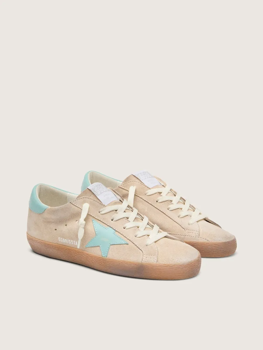 Super-Star donna in suede beige con stella verde acqua
