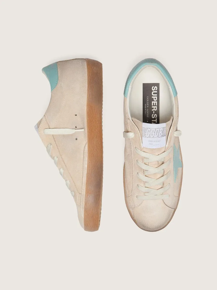 Super-Star donna in suede beige con stella verde acqua