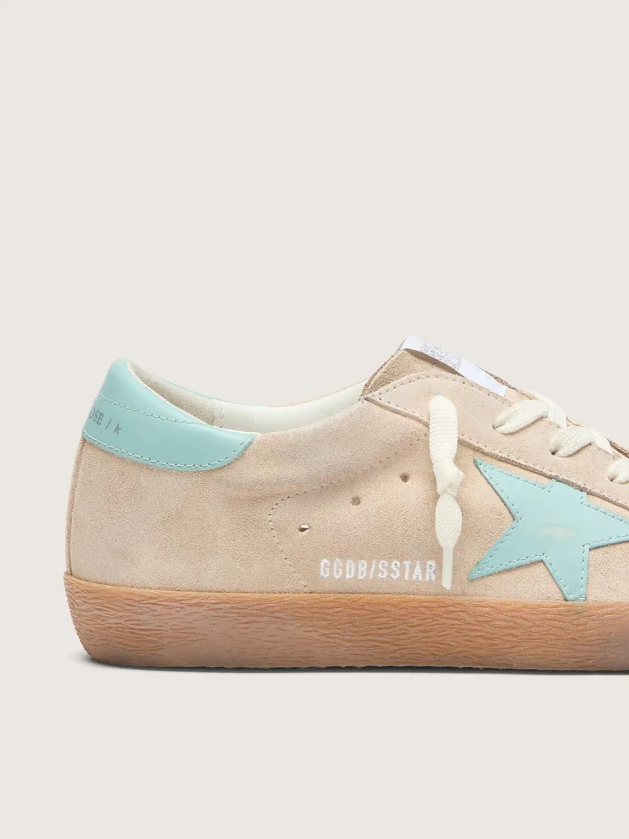 Super-Star donna in suede beige con stella verde acqua