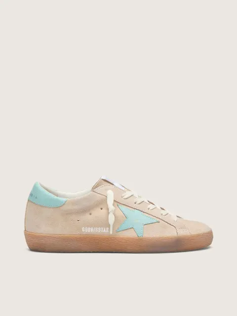 Super-Star donna in suede beige con stella verde acqua