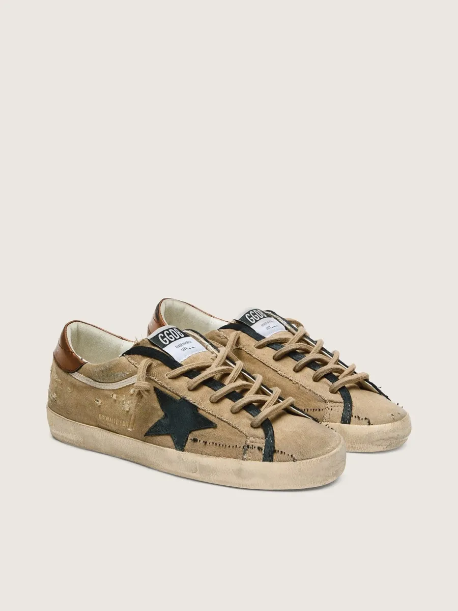 Super-Star LTD donna in canvas beige con stella in pelle nera