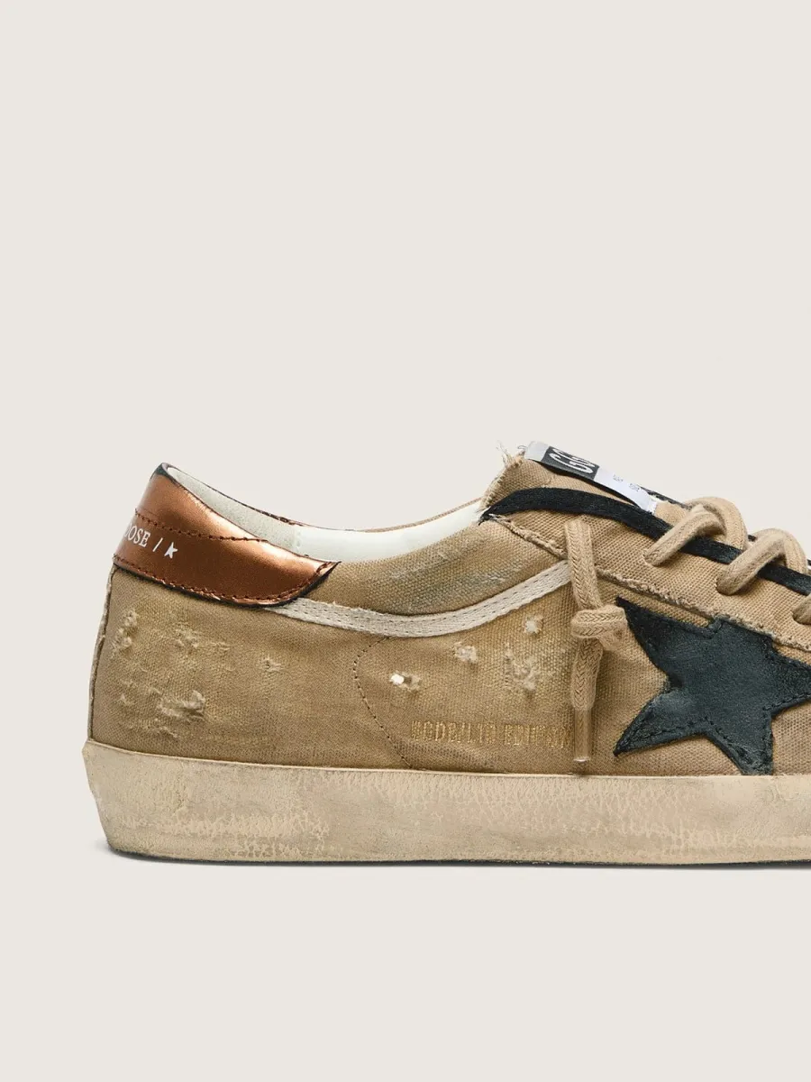 Super-Star LTD donna in canvas beige con stella in pelle nera
